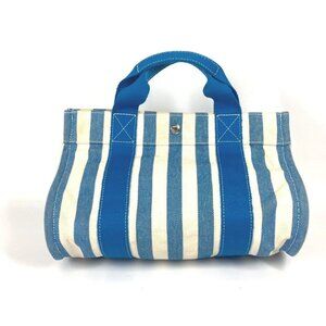 HERMES Tote Bag Cannes PM Beach bag with pouch Hand Bag Canvas blue/White
